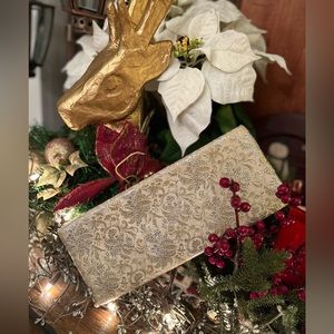 Vintage P&B gold and silver floral/paisley design cream colored clutch